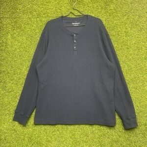 Artefact Henley Shirt Mens 2XL Pima Cotton Long Sleeve Navy Blue Waffle Knit